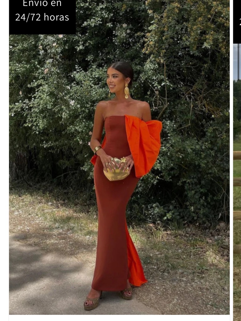 Strapless Rust Column Gown With Bold Orange Statement Sleeve